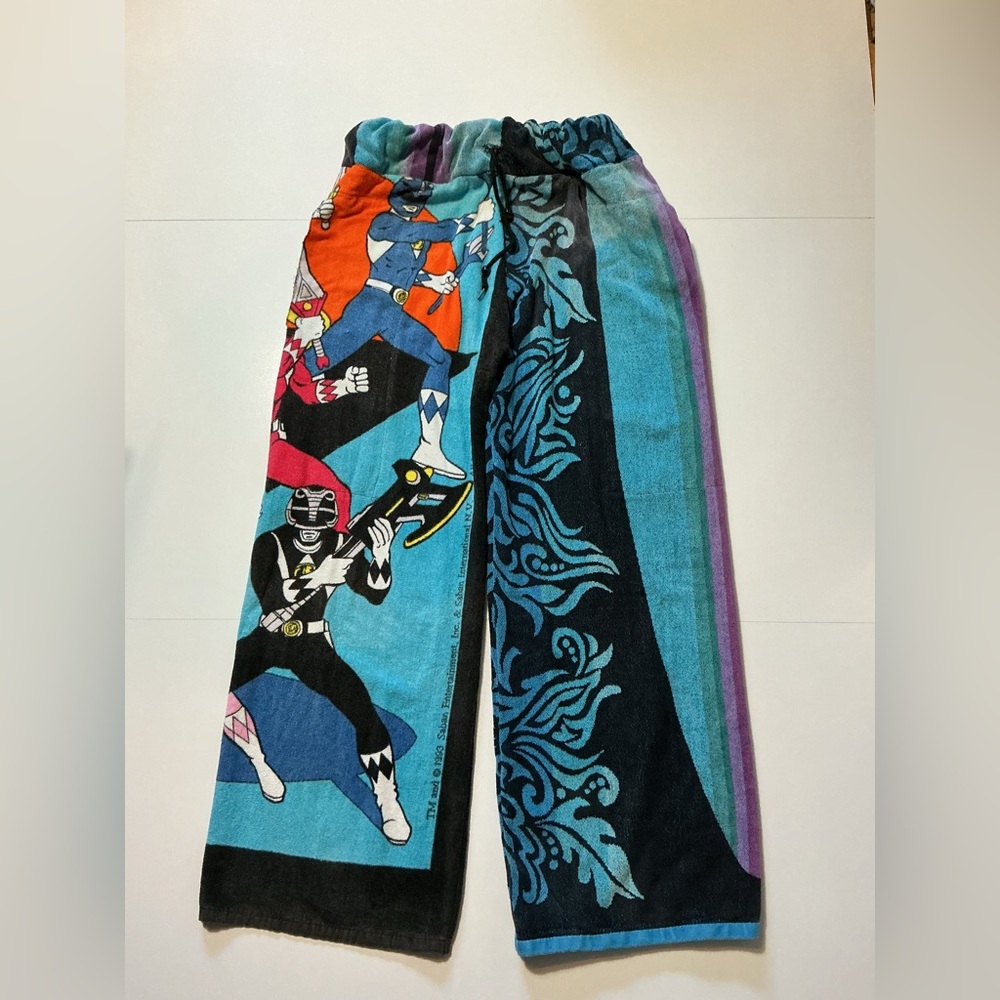 Vintage 1993 Mighty Morphin Power Rangers 1 Of 1 Reworked Upcycled Towel Pants